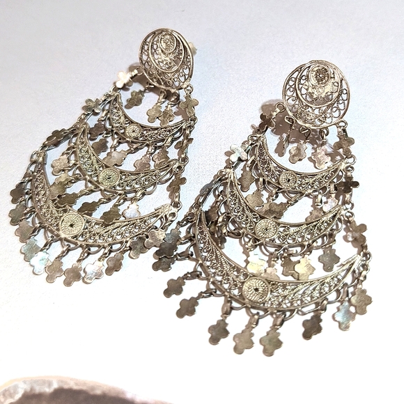 Antique Crosses and Cannetille Work  Long Earrings - Picture 4 of 6